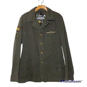 Syn Jeans unique vintage look brown pin stripes military jacket size M